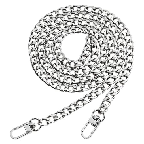 Cadena Bolso Plata HO2NLE Correa Bolso Cadena Larga 120cm Cadena de Metal Plana para Reemplazo Bolsos de Mano Repuesto Bolsa DIY Cuerpo con Hebilla de Langosta Cover