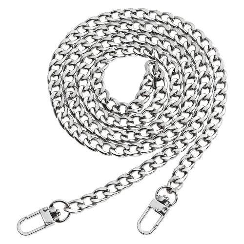 Cadena Bolso Plata HO2NLE Correa Bolso Cadena Larga 120cm Cadena de Metal Plana para Reemplazo Bolsos de Mano Repuesto Bolsa DIY Cuerpo con Hebilla de Langosta