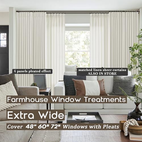 SHINELAND 108 Inch Curtains Long,Pinch Pleated Curtains Blackout Linen Black Out Extra Long Curtain for Living Room Drapes 108 Inches Long 2 Panels,Cream by SHINELAND - Image 6