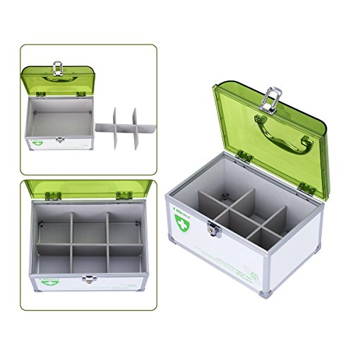 Ollieroo Lockable Medication Box Organizer Small Medicine Lock Box with Compartments Childproof Prescription Storage Box 8.46"X5.87"X5.51" Green