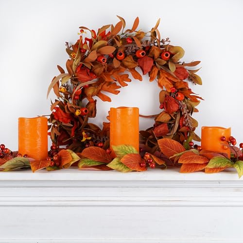 Image of Rhytsing Orange Real Wax Flameless Candles with Timer for Fall, 3 Pcs