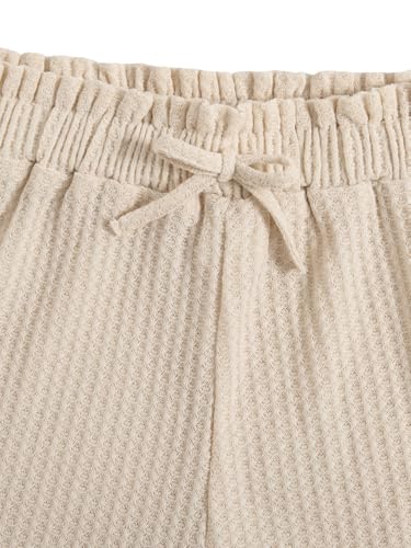 Image of RoseSeek Girl's 2 Piece Outfits Waffle Knit Scoop Neck Button Down Crop Tank Tops Paperbag Waist Track Shorts