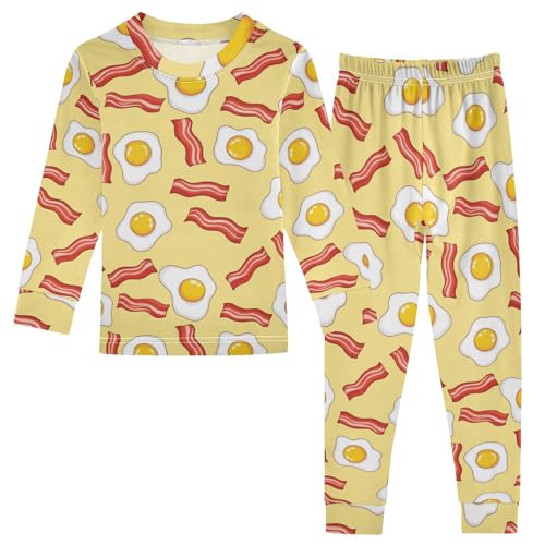 Pajama Sets Long Sleeve Bacon Eggs Food Pattern Soft Comfy Sleepwear 2 Piece PJS 3-8T