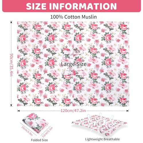 Image of Metplus Car Seat Cover Baby Girl, 100% Muslin Cotton Infant Carseat Covers, Lightweight Breathable Car Seat Canopy, Summer Stroller Sun Shade, Newborn Travel Essentials (Pink Floral)