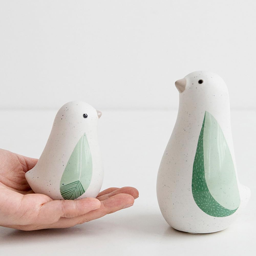3pcs Bird Statues, Ceramic Green Leaf Wings Bird Figurines for Mid-Century Home Decor, Art Crafted Animal Sculptures for Living Room, Bedroom, Bookshelf, Desk Decor
