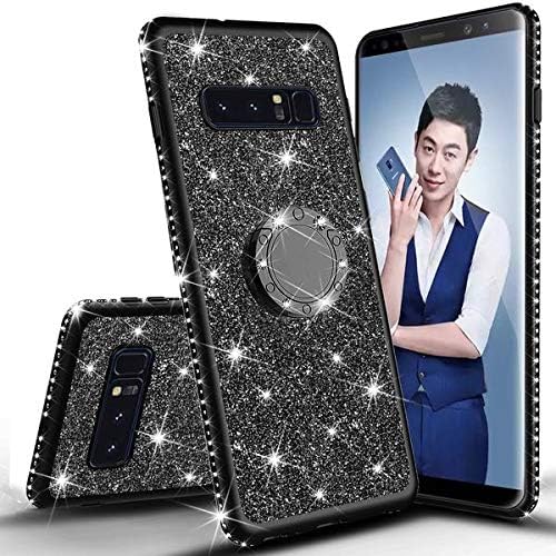 [GW USA] Compatible for Samsung Galaxy S10 Plus Case Cute Ring Stand Glitter Phone Case Cover, Bling Diamond Rhinestone Bumper Sparkly Kickstand Clear Girls Women for Galaxy S10+ - Black