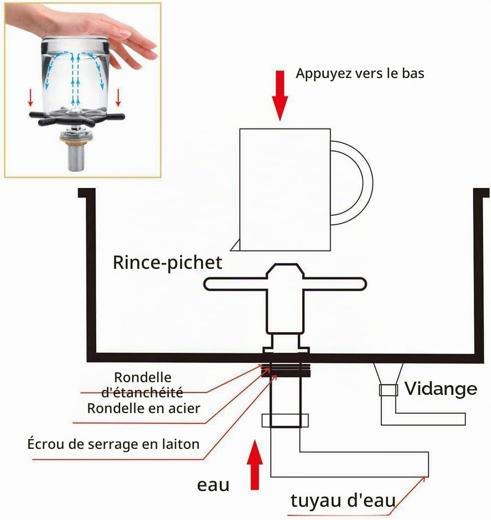 DeWin Glass Rinser, Pichet Rinser Bar en Acier Inoxydable Rince en Verre Tête de Robinet Rinser pour Tasse à Café en Verre Bar