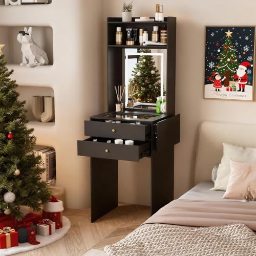 YU YUSING Dressing Table with Dimmable LED Mirror & Glass To