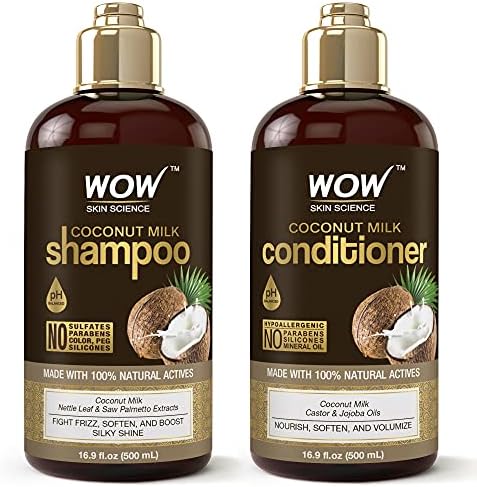 WOW Skin Science Coconut Milk Shampoo and Conditioner Set - Coconut Shampoo & Coconut Conditioner Set - Shampoo Conditioner Set Paraben Sulfate Free - Shampoo & Conditioner Set for Curly Hair