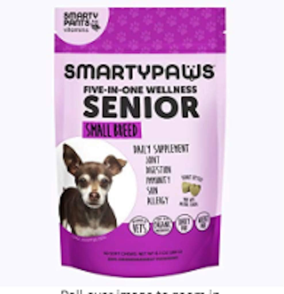 Smartypaws Dog Supplements- Glucosamine & Chondroitin + MSM For Joint Support, Fish Oil Omega 3 (Epa & Dha), Probiotics, Organic Turmeric: Senior Small Breed - By Smartypants Vitamins - 60 Ct