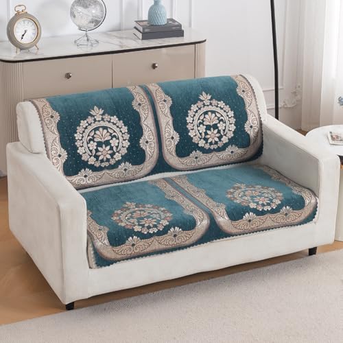 Image of HOKIPO Shahi Teal Premium Chenille Jacquard Sofa Cover for 2 Seater for Seat & Back, 'Royal Aangan Series' (IN-1007-L2*2)