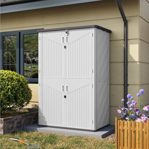 Aoxun 1800L Tall Outdoor Storage Shed with Floor, 133×75.5×190.5 cm Narrow Waterproof Horizontal Resin Cabinet for Garage Storage 64 Cu.Ft,Wheelie Bin Storage, Pool Storage, Plastic Shed, Garden Shed - Image 7