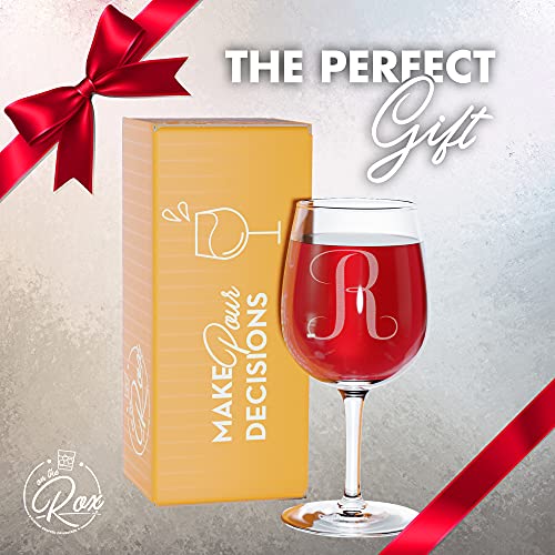 On The Rox Drinks Monogrammed Gifts For Women - A-Z Personalized Wine Glasses Engraved- 12.75 Oz (R) #TOP2