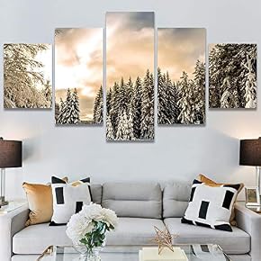 SIGNWIN 5 Panel Canvas Wall Art Rustic Woods...