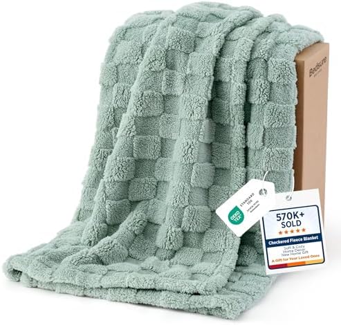 Bedsure GentleSoft Sage Green Throw Blanket for Couch - Checkered...