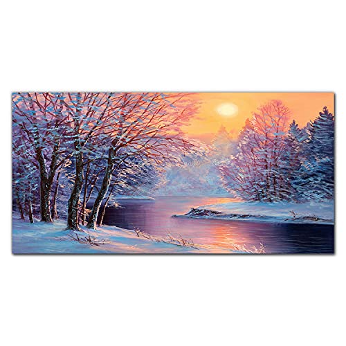 Photo sur verre acrylique décoration murale 100x50cm - Tableau hiver soleil arbres