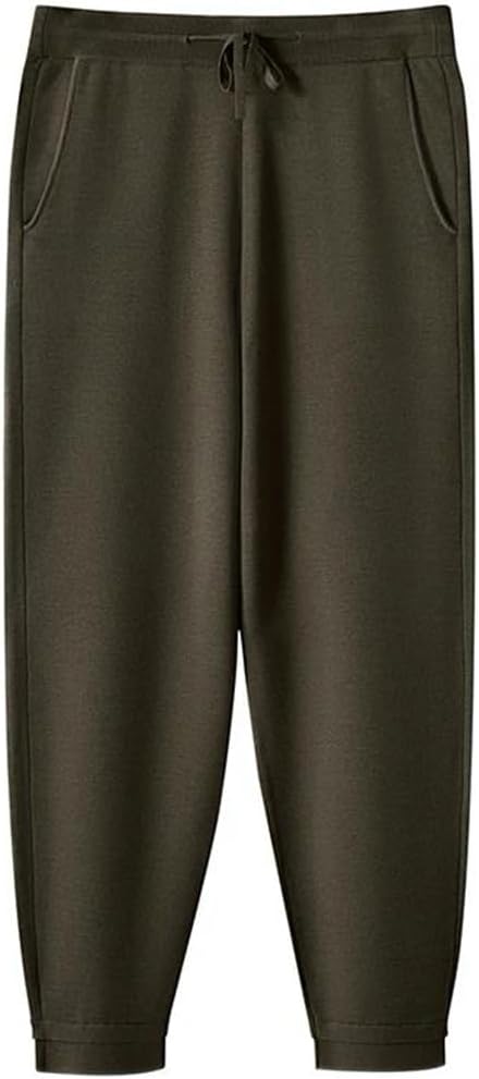 Men’S Cashmere Loose Knit Pencil Pants Mid Waist Elastic Closure Party-Ready High Trousers