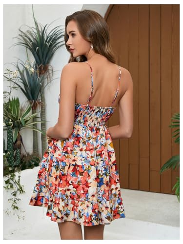 Image of Floerns Women's Swiss Dots Sleeveless Ruched Bust Ruffle Hem Cami Short Dress