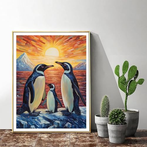 Penguin Christmas Gift Diamond Painting Kits, Animal Full Round Diamond Art Gemstone Cross Stitch Kit for Adults, Animal Diamond Art for Home Wall Decor New Year's Day Valentine's Day Gift 12x16 inch by JXAVAXDE - Used condition - Image 2