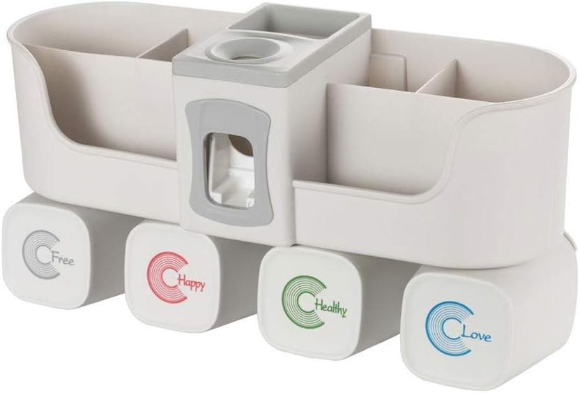 Toothbrush Holder, Automatic Toothpaste Dispenser - Wall Mounted Without Holes, Multi-Functional with 4 Cups for Family Washroom Bathroom