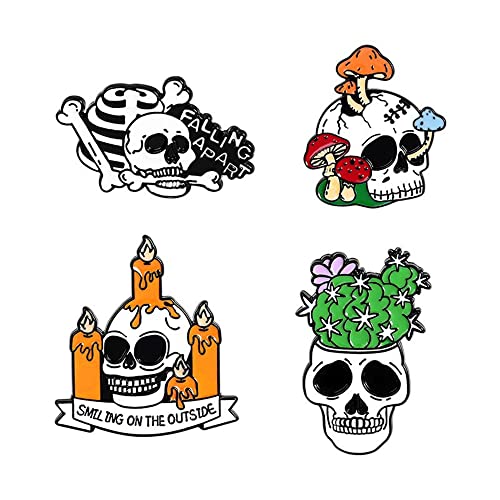 Image of COLORFUL BLING Live Laugh Love Enamel Pin Heart Shape Skeleton Horror Mushroom Flower Skull Badge Brooch Lapel for Jeans Shirt Bag Gothic Jewelry Giftfor Friend Halloween Decoration Brooch