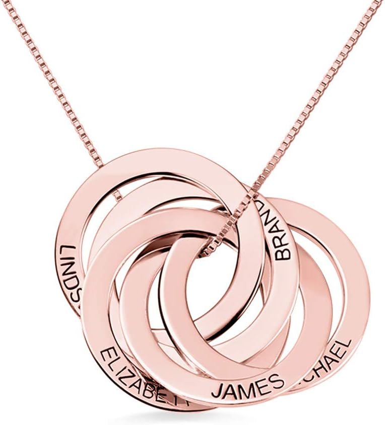Getname Necklace Personalized Custom Engraved Russian Ring Necklace Family Name Necklace Sterling Silver 925 Mother's Day Jewelry 2 Name & 3 Name & 4 Name & 5 Name