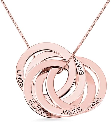 Getname Necklace Collar de anillo ruso grabado personalizado personalizado con nombre de la familia, collar de plata esterlina 925, joyería para el