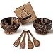 Produktbild Live Eazy ® Coco Bowl Set - Kokosnuss Schalen 2er Set mit Kokos Löffel , Gabel & Untersetzer | 100% Natürlich & Vegan | 650ml Kokosschale - Handgefertigt Kokosöl poliert