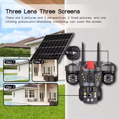 Image of Maizic Smarthome Trion 5MP�3 Triple Lens WiFi Solar Outdoor CCTV Camera | 3-Screen Live View | Manual Side Rotation | AI Human Detection | Color Night Vision | Two-Way Audio | Multi-User Access