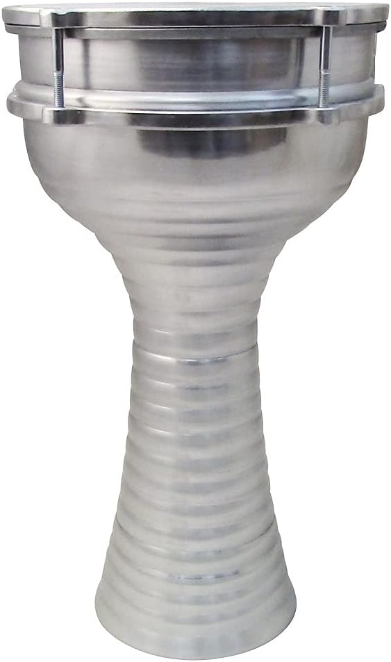 ZAZA Percussion 16'' Length Aluminum Darbuka, 8" Tunable Synthetic Head Turkish Doumbek Drum (Silver)