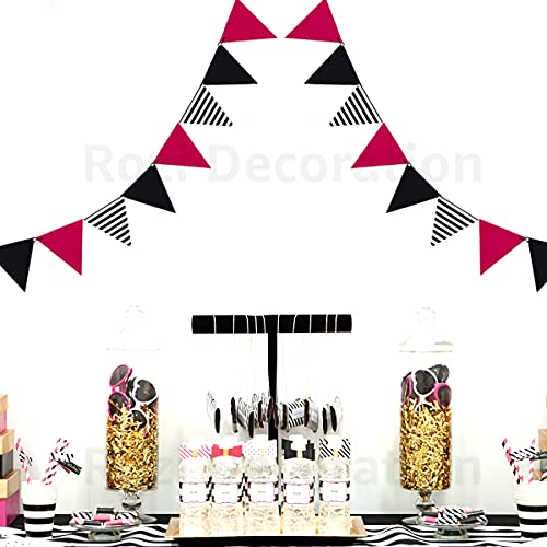Image of Rozi Decoration Pink, White & Black Pennant Bunting Flags for Happy Birthday & Festival Decoration - 2 Sets of 24 Flags