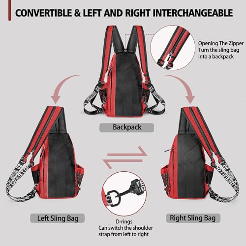 Image of Geestock Convertible Sling Bag for Women Men, Lightweight Crossbody Backpack Daypack Chest Bag Fit 10.9 inch Tablet for Travel, Sport, Hiking & Commute, Red, 8.27inx3.94inx13.39in