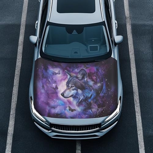 Image of Galaxy Wolf Car Hood Flag Cover - 59x39 in Car Hood Cover for Car Decor,Car Hood Cover Protector for Auto Car Truck Van SUV