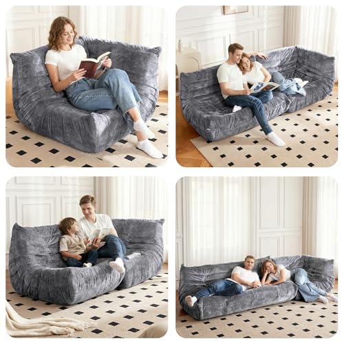 Image of Bean Bag Chair, Memory Foam Bean Bag Chairs for Adults, Fireside Corner Chair Lazy Floor Corner Sofa for Living Room, Bedroom, Dorm, Office(Dark Grey)