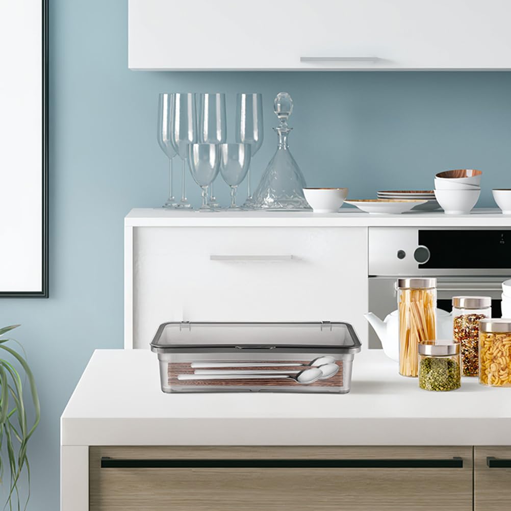 Organisateur De Couverts Multifonction Avec 4 Compartiments Et Couvercle Boîte De Rangement Pour Ustensiles Cuisine Cuillères Fourchettes Baguettes 11.02X5.12X5.51 Pouces