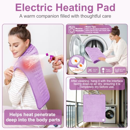 Image of Heating Pad,Electric Heating Pads,Heating Pad for Back,Lavender,24x20 Inch | Heating Pads for Shoulder,Neck,Abdomen,Knee,Arms,Legs,Heat Pad for Birthday Father Mother Gift Women Men,6 Heat Settings