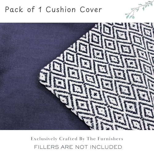 Image of Reversible 18x18 Navy Cotton Argyle Woven Pack of 1 Fashion Throw Pillow Covers Cases for Couch Sofa Home Decoration | 45x 45 cm