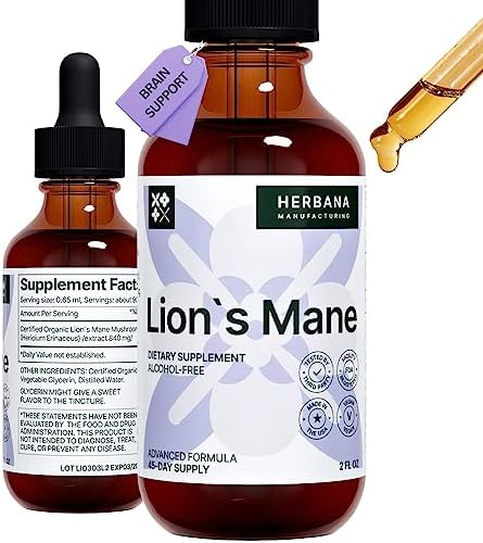 Lion's Mane 2 fl oz Liquid Extract - Natural Mushroom Drops - Tincture for Brain, Memory, Mental Clarity & Focus - Immune Support - High Potency Formula - 45-Day Supply