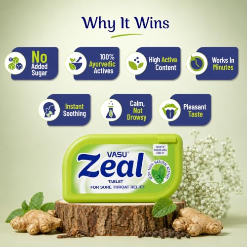 Image of VASU Zeal Ayurvedic Mouth Dissolving Tablet, 50 N | Cough Relief, Throat Soothing & Mouth Freshener