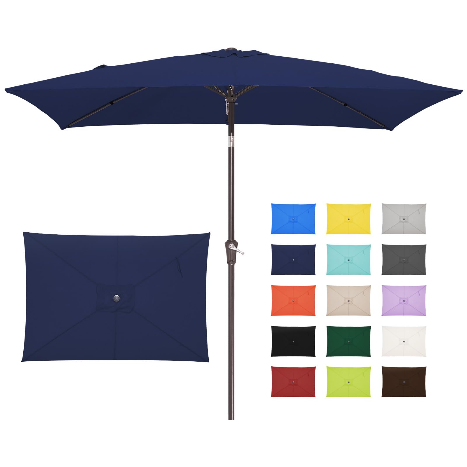 JEAREY 6.5x10 ft Rectangular Patio Umbrellas Outdoor Market Umbrella with Push Button Tilt and Crank, Table Umbrella 6 Sturdy Ribs UV Protection Waterproof for Pool Garden Backyard Deck, Navy