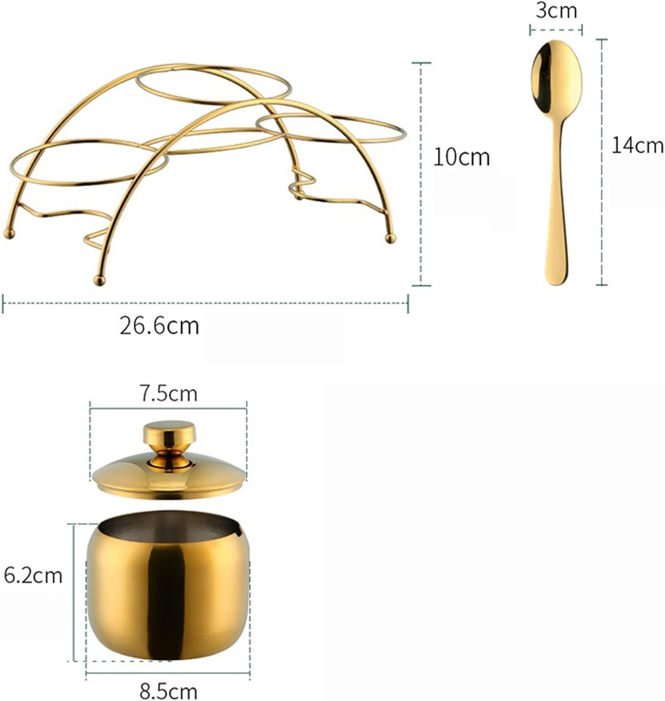 Spice Racks Steel Gold Seasoning Condiment Pot Set Spice Salt Sugar Container Pepper Jar Tool with Lid and Spoon Holder Rack