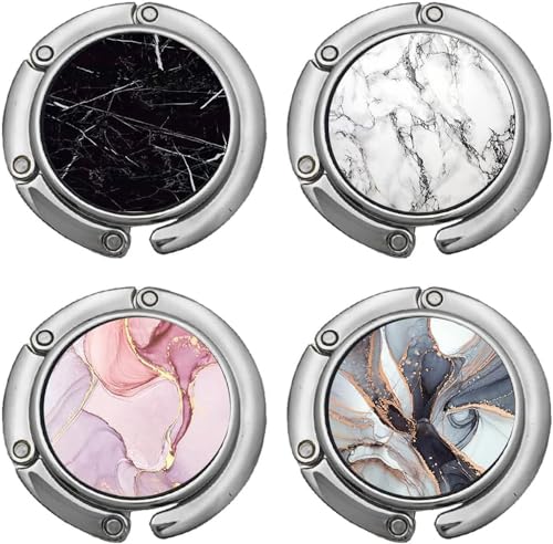FOME - Handbag Hook, FOME Set of 4 Foldable Purse Hook Bag Hanger Holder Folding Purse Holder Handbag Holder for Purse Marble White Black, (SH04632YTKJ-FBA016) - -11%