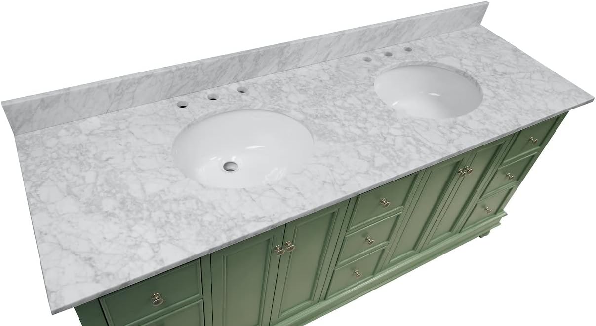 Kitchen Bath Collection Bella 72-inch Double Bathroom Vanity (Carrara/Sage Green): Includes Sage Green Cabinet with Authentic Italian Carrara Marble Countertop and White Ceramic Sinks