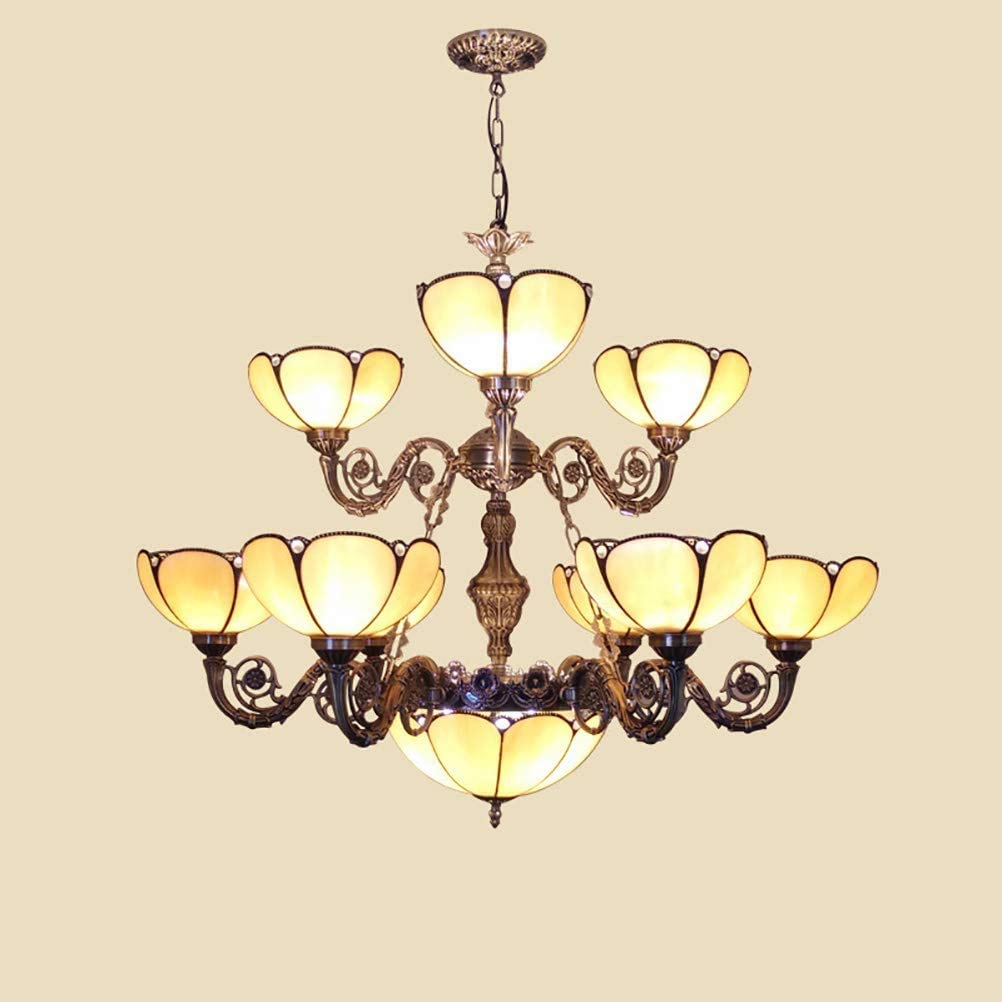 YNIYUJKL Simple Retro Style Chandelier, Tiffany-Style Stained Glass Multi-Arm Ceiling Light Fixture Pendant Light For Dining Room Villas Bedroom Livingroom,E27,9Arms