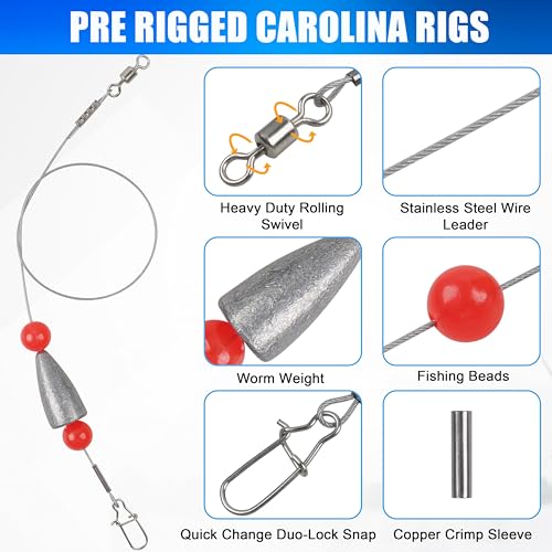 SILANON Carolina Rigs para pesca de lubina, kit de anzuelos pre-armados con plomo y cuentas para agua dulce y salada, 10 piezas de 3/8 oz miniatura 2