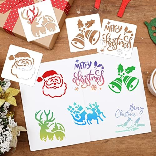 30Pcs Christmas Stencils Template,Christmas Painting Template,3 x 3in Reusable Plastic Christmas Stencil for Painting on Wood DIY Christmas Ornaments