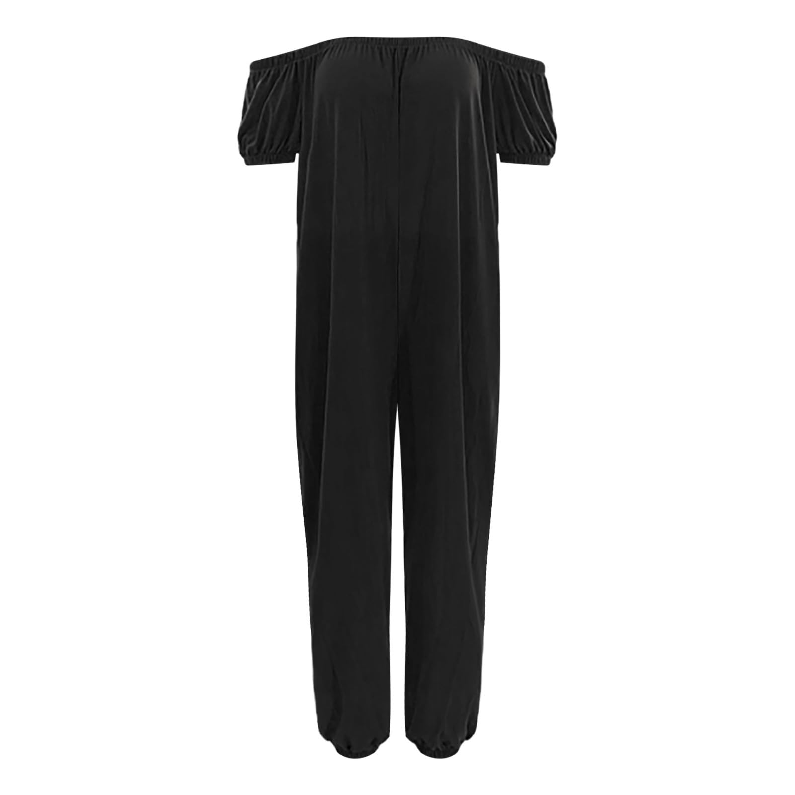 Jumpsuit Femme -Combinaison Été confortable Stretch tirer sur épaule taille haute jambe large pantalon longue mobarboteuse