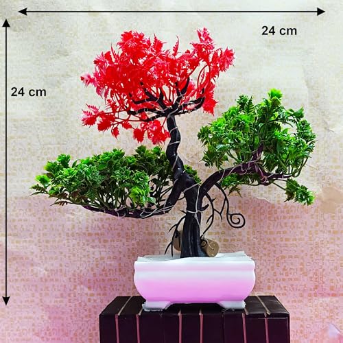 Image of Artificial Plants with LED Light | Artificial Tree | Plastic Plants| Artificial Plants with Pot | Home Decor Items | Indoor Decorative Tree with Pot | Perfect for Every Place (Red Green)