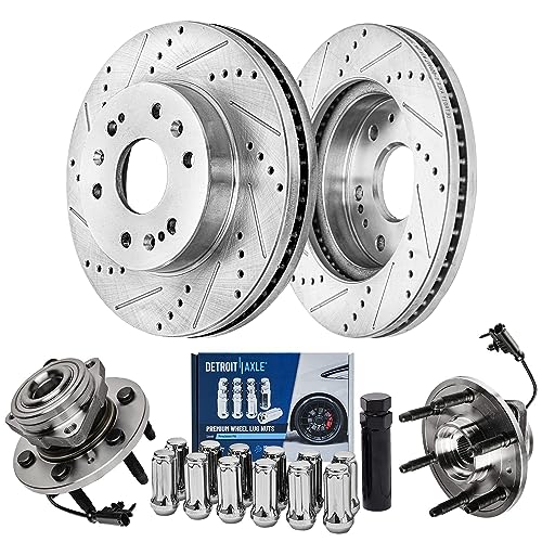 Image of Detroit Axle - 4WD Front Brake Rotors Wheel Bearing Hubs Kit for Chevy | GMC Silverado Sierra Suburban 1500 Tahoe Yukon Escalade [6-Lug] 12.99 inch in Brake Rotors Wheel Hubs Lug Nuts Replacement