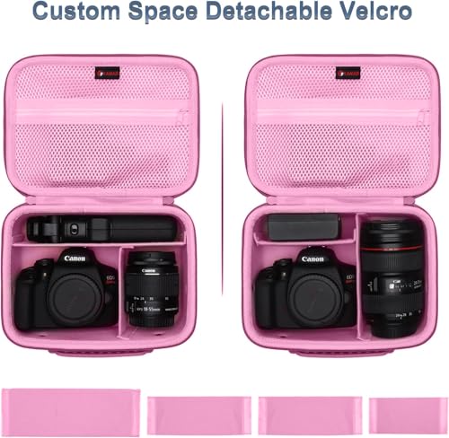 XANAD Camera Case Compatible with Canon EOS Rebel T7 / R100 / R50 / R6 Mark II / R8 / T100, Sony, Nikon DSLR Camera, Lens, Tripod, with 4 Pieces of Dividers and Shoulder Strap(Pink)
